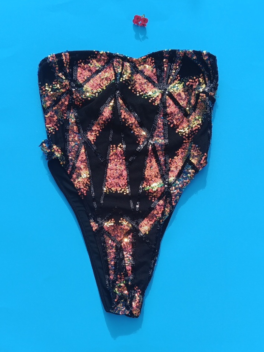Fashion Nova Black Sequin Strapless One-Piece SizeM